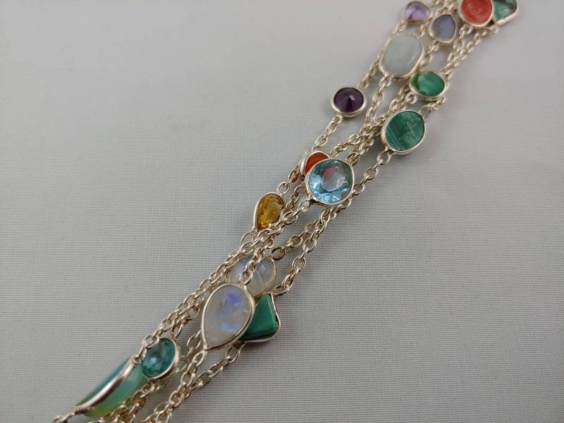 Silver Chain Bracelet With Natural Stones