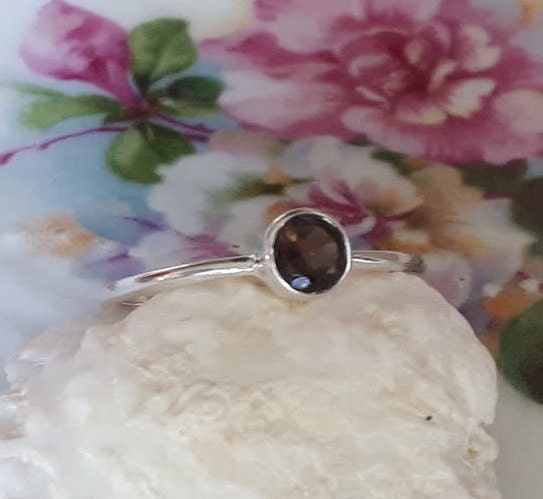 Smoky quartz ring, small gemstone ring, set in 92.5 sterling silver *