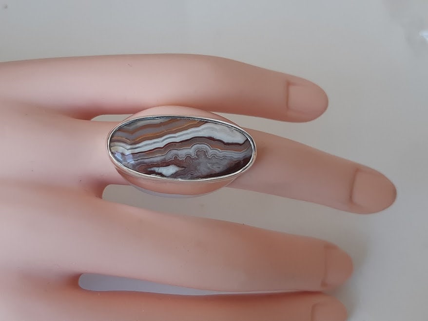 Large crazy lace agate ring, size 6 (US/Canadian size) , large stone ring, 92.5 sterling silver