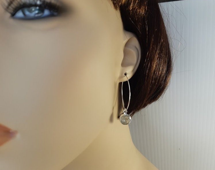 Rutilated quartz earrings; long black rutile, set in 92.5 sterling silver
