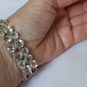 Crystal quartz bracelet, handmade, faceted gemstones set in solid sterling silver