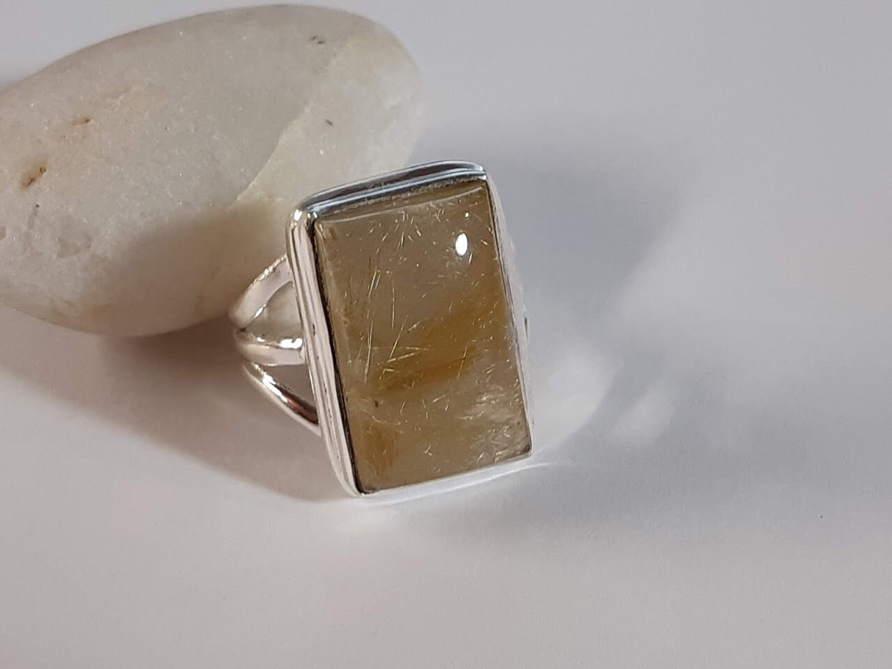 Genuine rutilated quartz ring, size 8.5, handmade and set in 92.5 sterling silver
