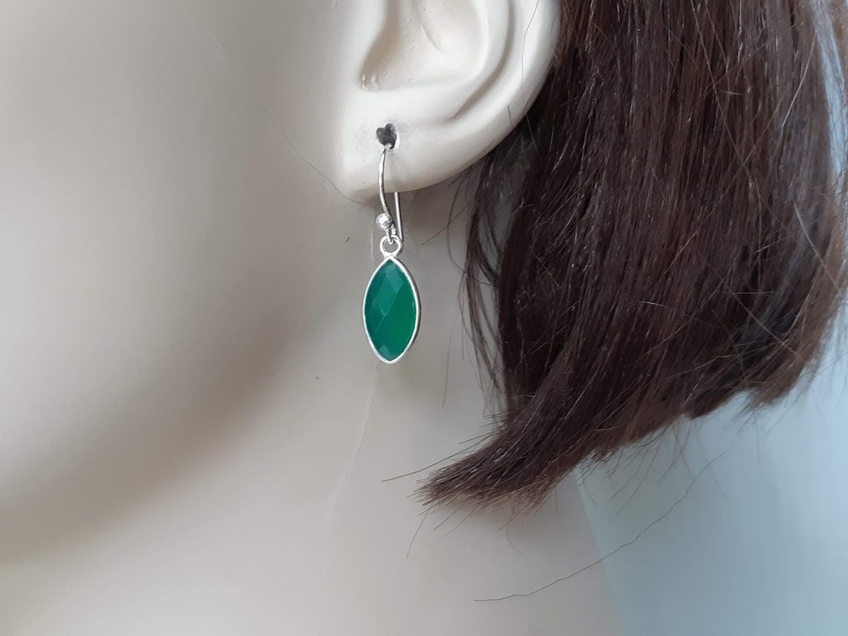 Faceted green onyx earrings set in 92.5 sterling silver