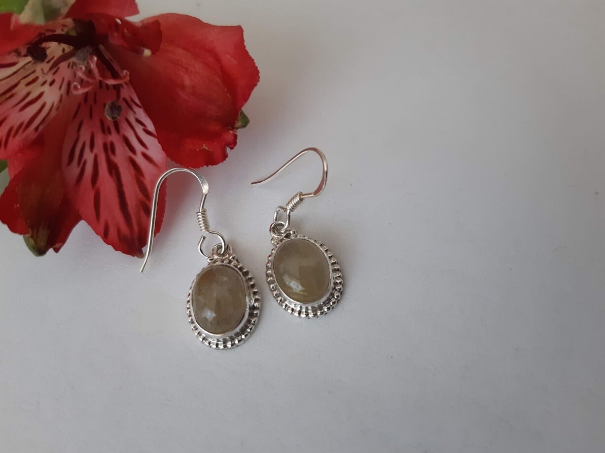 Rutilated gemstone earrings; 92.5 sterling silver