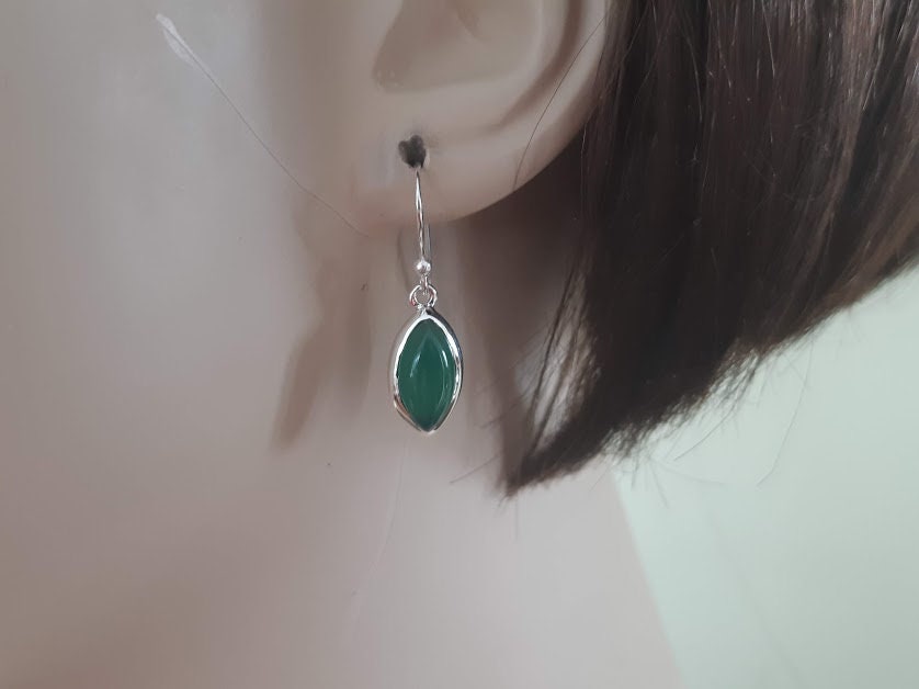 Green onyx earrings marquise shape set in 92.5 sterling silver
