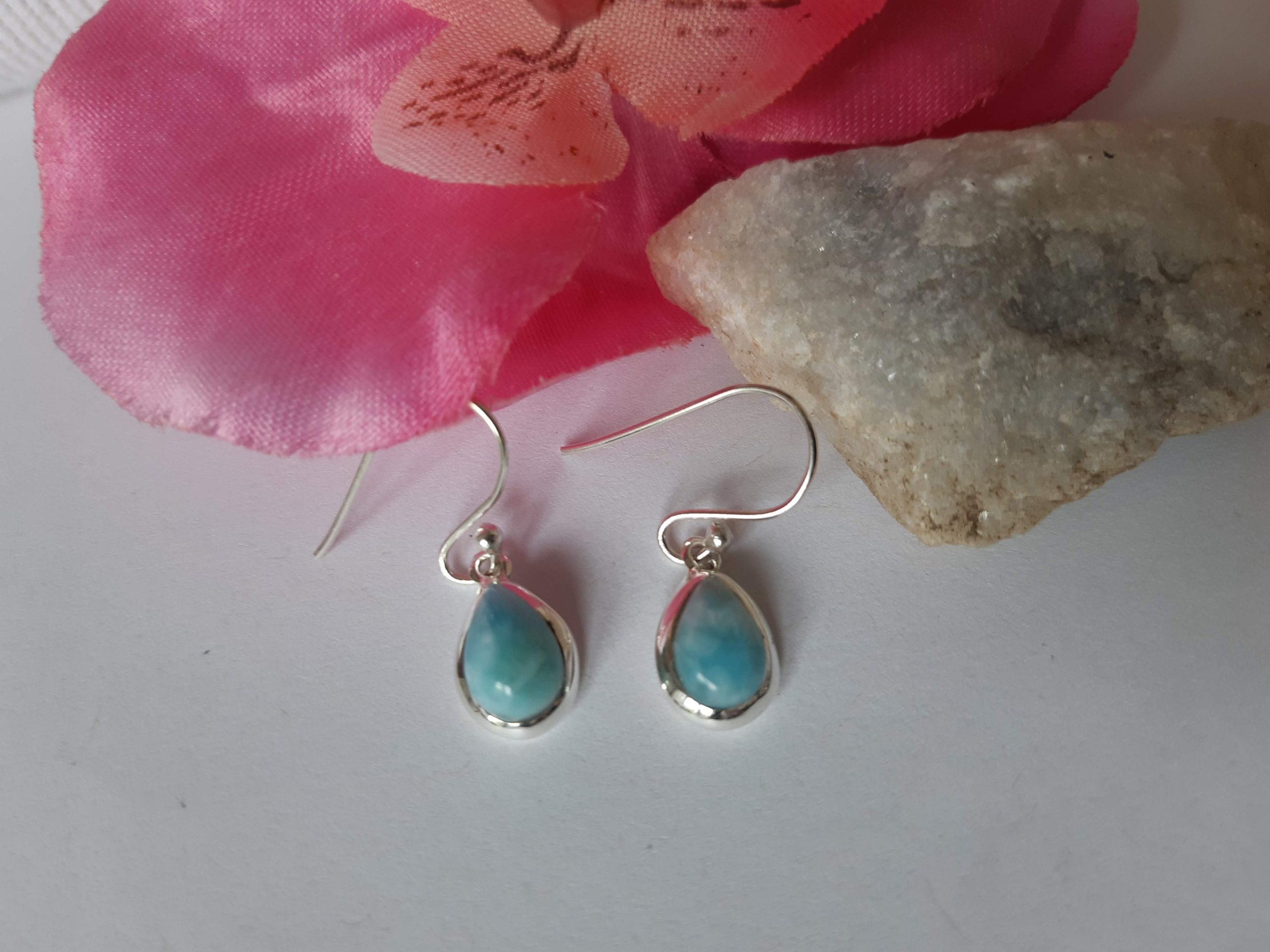 Genuine larimar teardrop earrings set in 92.5 sterling silver