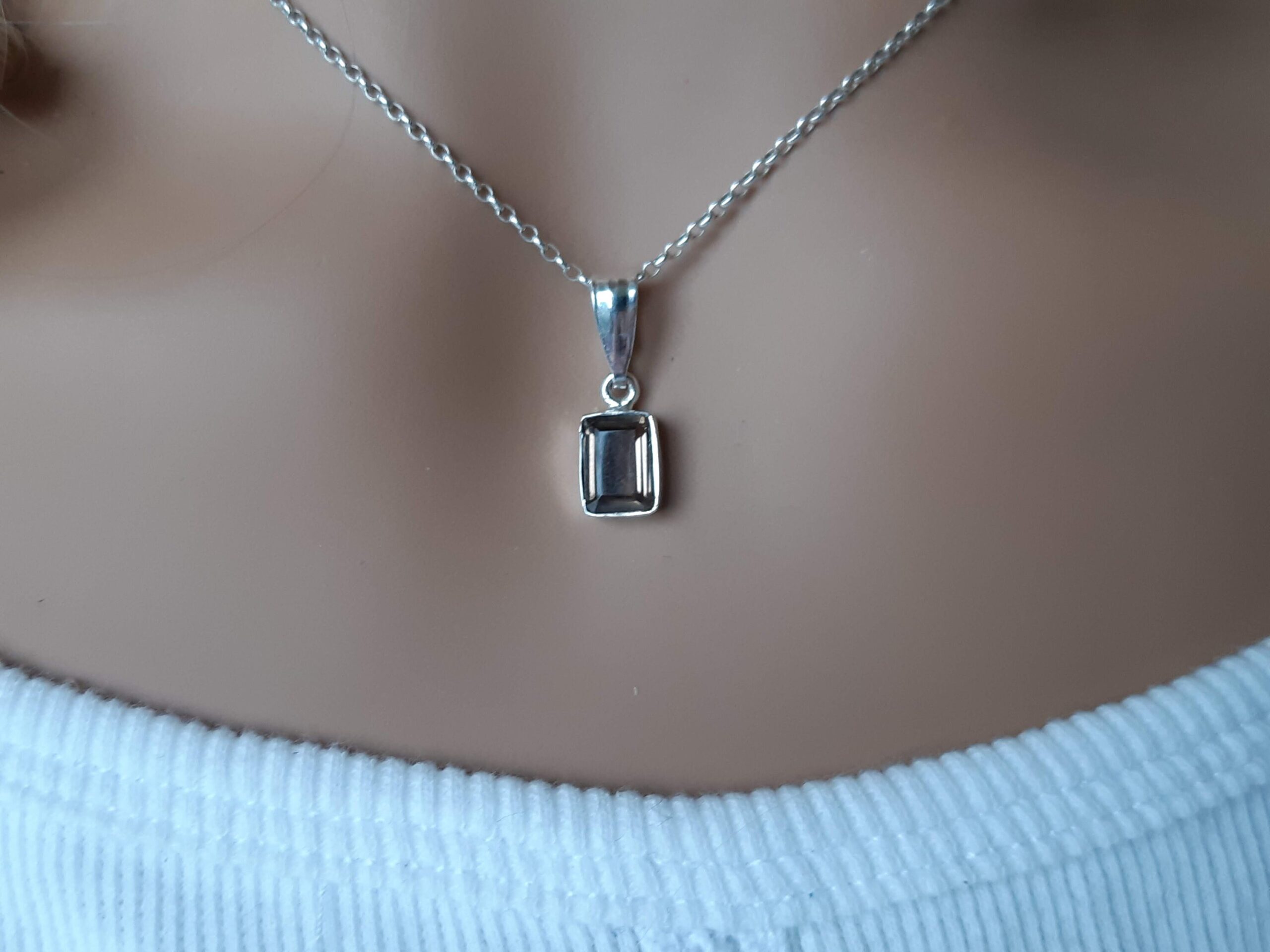 Smoky quartz faceted gemstone pendant, 92.5 sterling silver