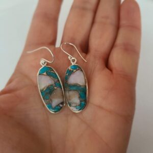 Oyster shell copper turquoise earring, handmade set in 92.5 sterling silver, spiny oyster turquoise