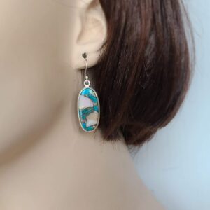 Oyster shell copper turquoise earring, handmade set in 92.5 sterling silver, spiny oyster turquoise