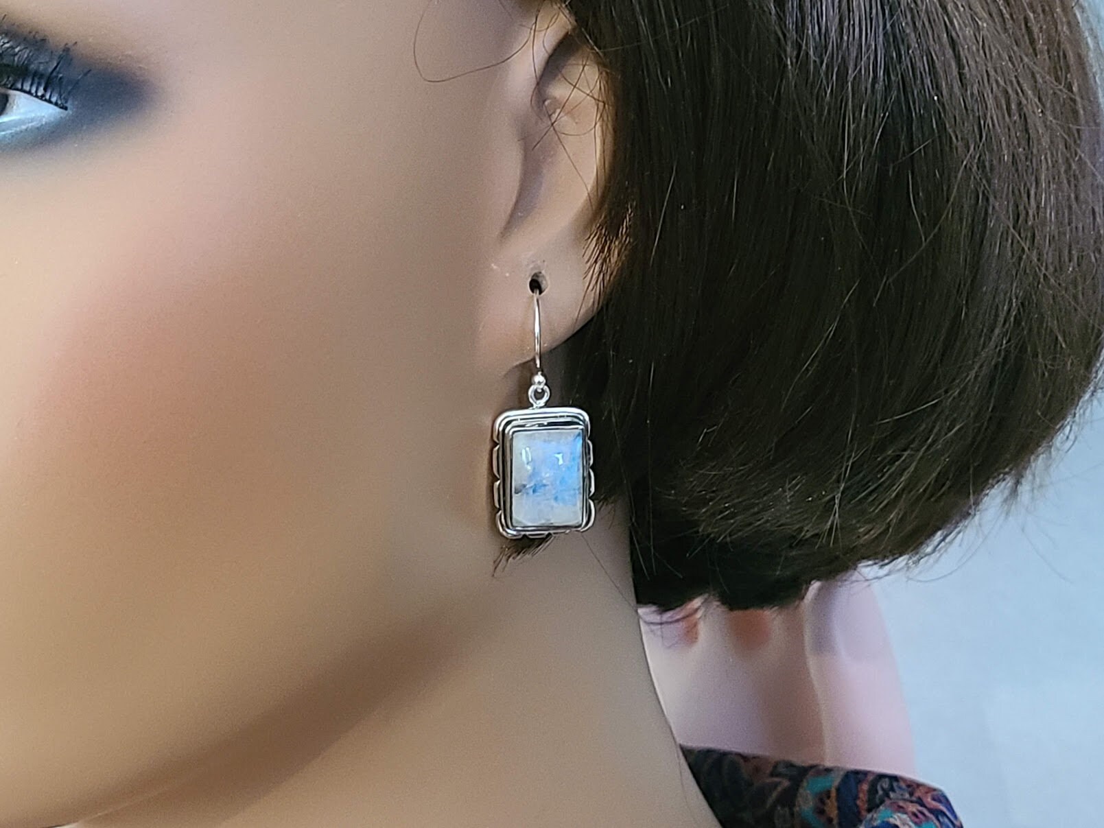 Rainbow moonstone earrings, set in 92.5 sterling silver