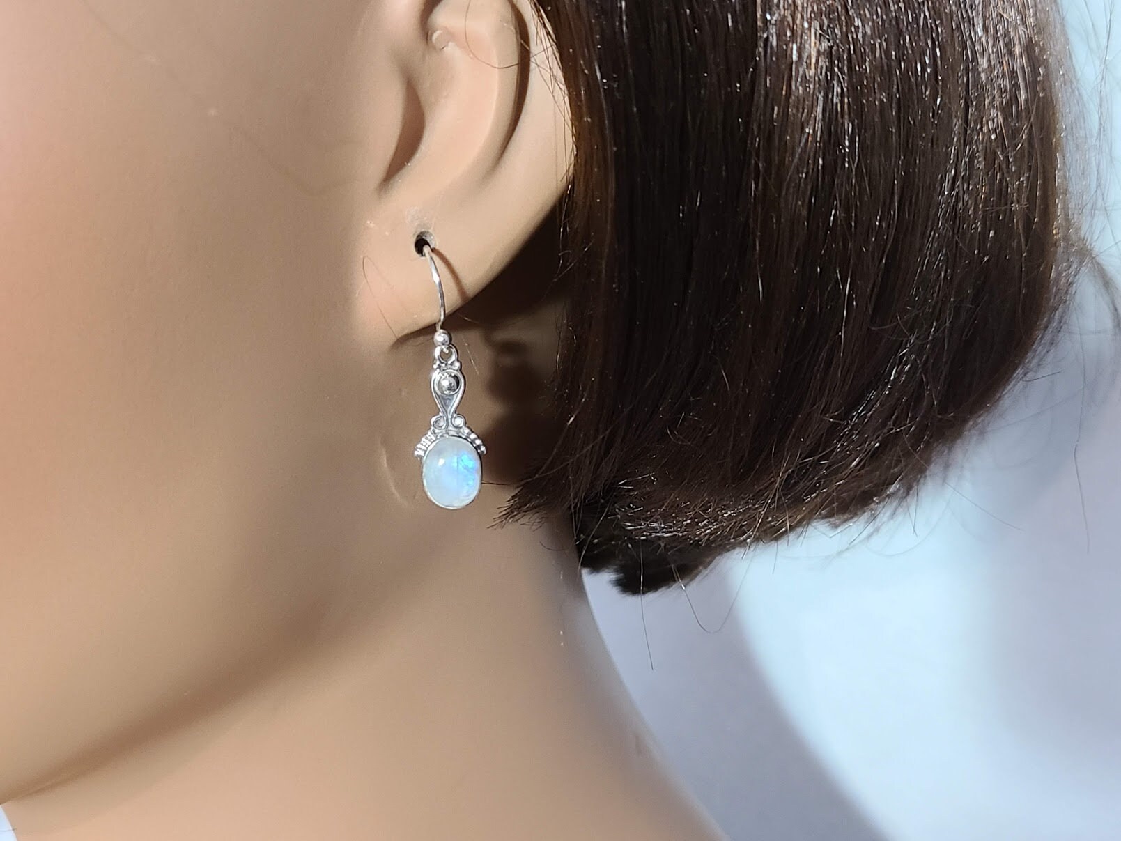 Rainbow moonstone earrings set in 92.5 sterling silver