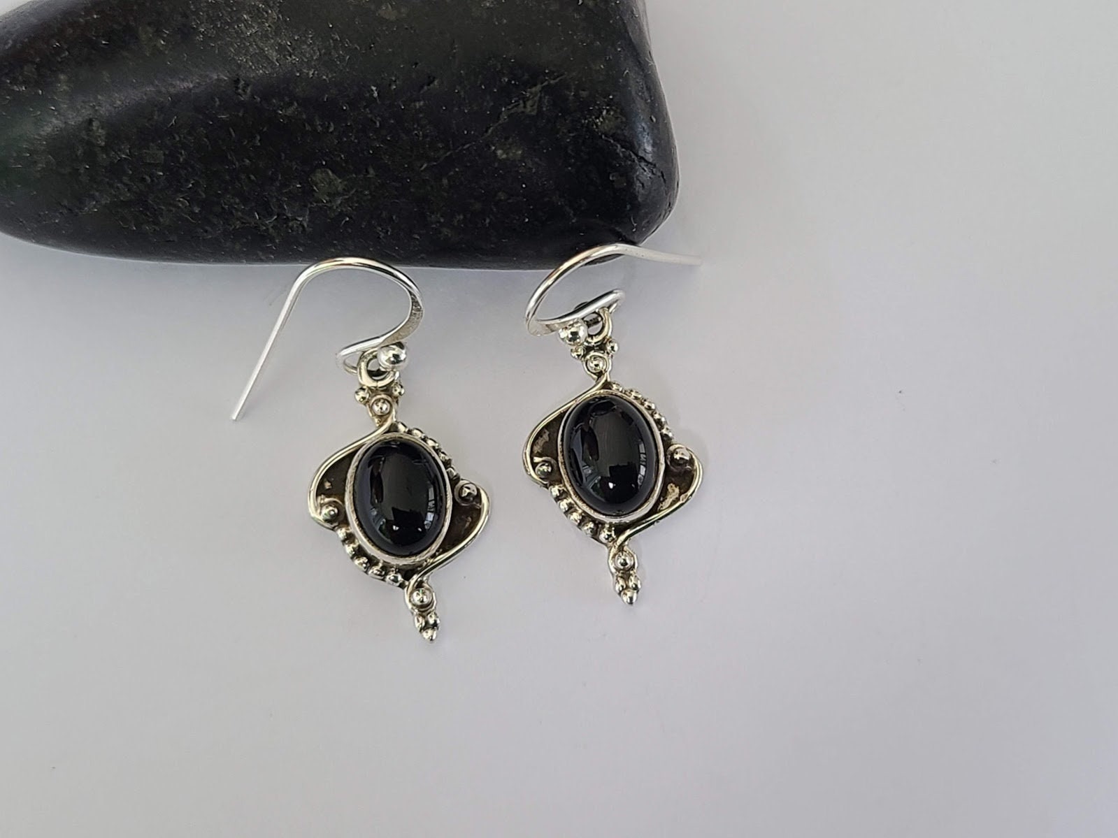 Black onyx earrings set in 92.5 sterling silver