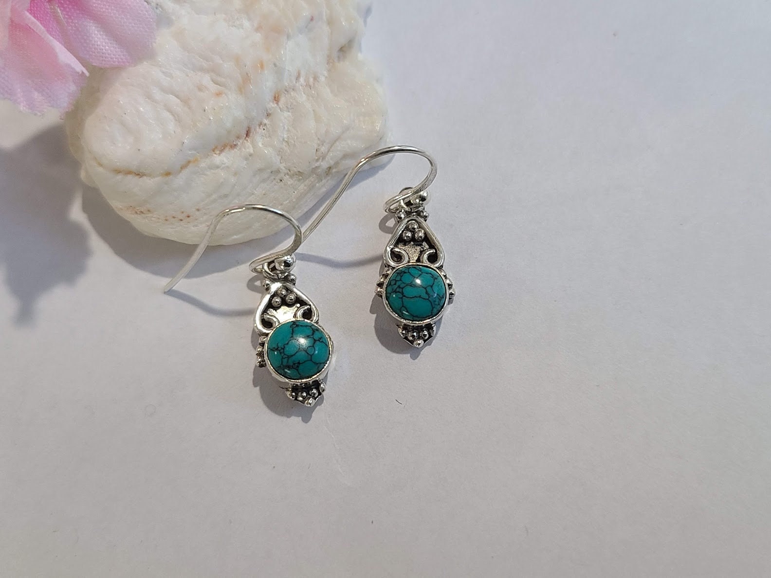 Genuine turquoise earrings, set in 92.5 sterling silver, boho earrings, ear hook option