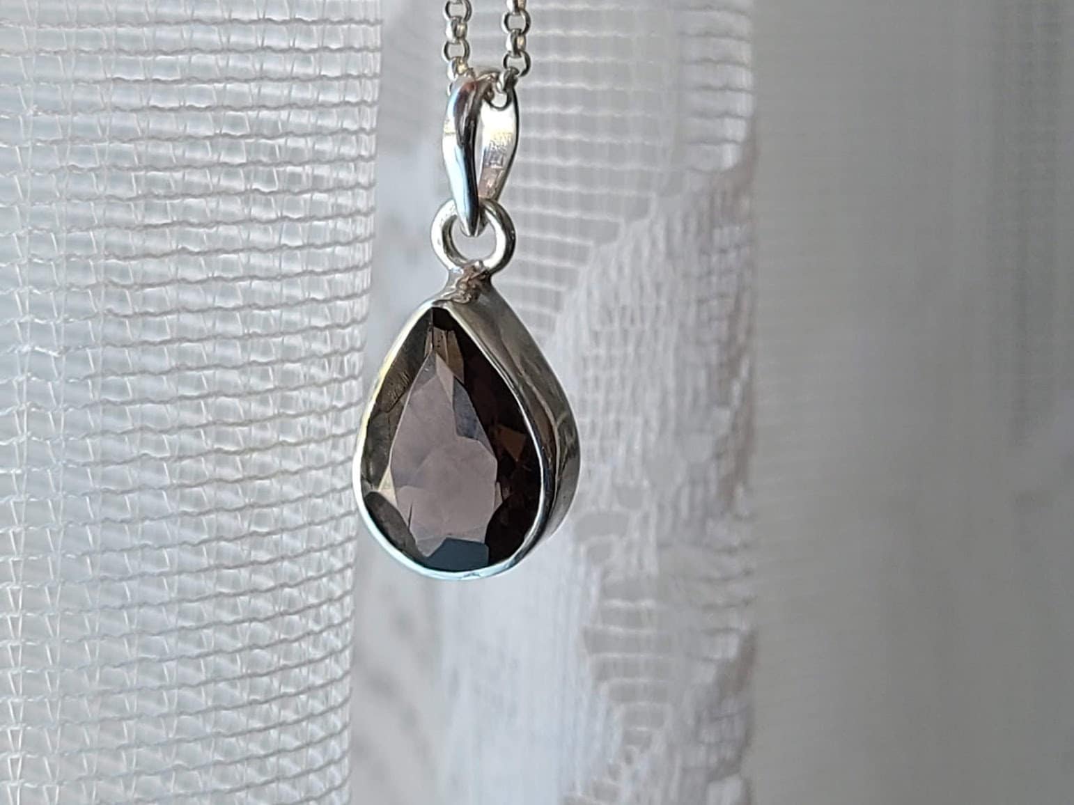 NOT for Sale TEST Item only – Smoky quartz faceted teardrop pendant 92.5 sterling silver (Copy)