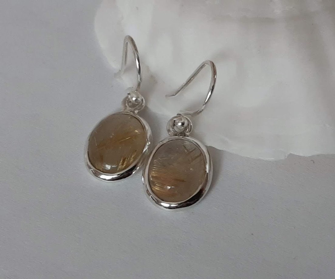 Rutilated gemstone earrings; 92.5 sterling silver