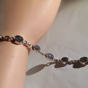 Labradorite bracelet, oval gemstones set in 92.5 sterling silver, adjusts 7. to 7.5 inches *