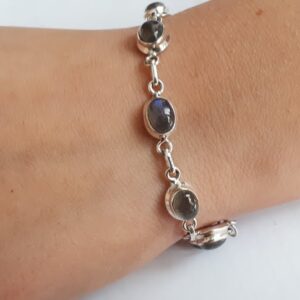 Labradorite bracelet, oval gemstones set in 92.5 sterling silver, adjusts 7. to 7.5 inches *