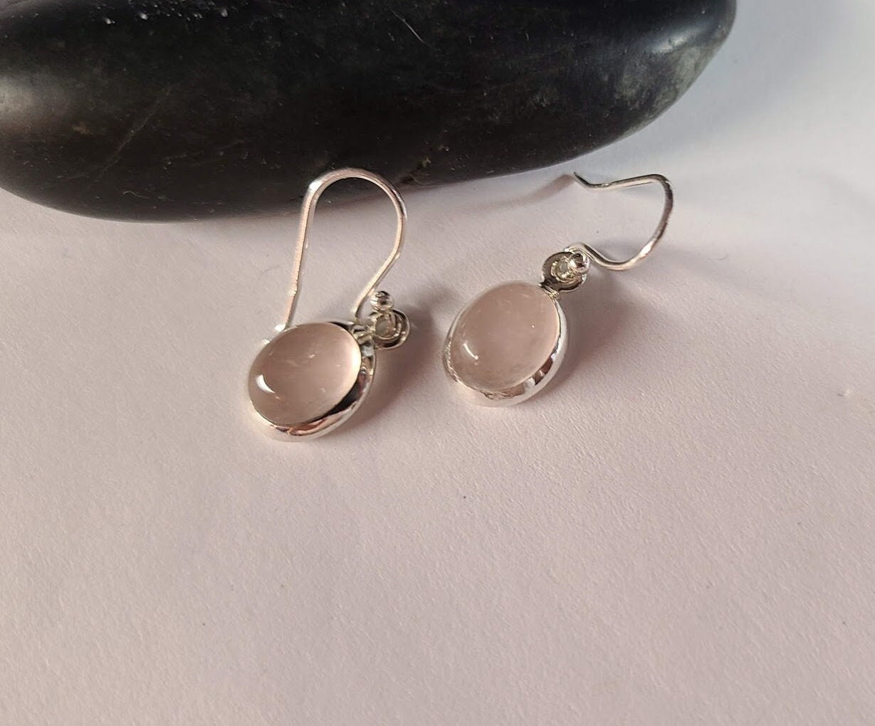 Rose quartz earrings, handmade, 92.5 sterling silver, ear hook option