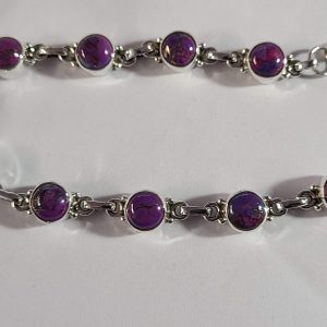 Handmade Genuine Copper Turquoise Bracelet Set in 92.5 Sterling Silver – Unique Purple Statement Jewelry