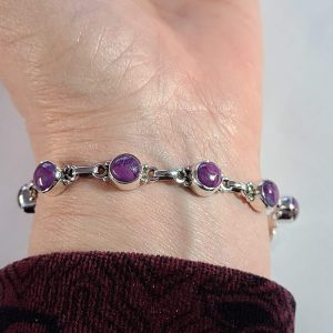 Handmade Genuine Copper Turquoise Bracelet Set in 92.5 Sterling Silver – Unique Purple Statement Jewelry