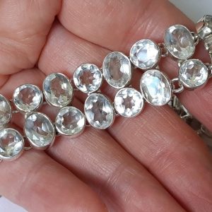 Crystal quartz bracelet, handmade, faceted gemstones set in solid sterling silver