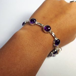 Amethyst bracelet, handmade, length adjusts from 6.75 TO 7.5 inches, 92.5 sterling silver *